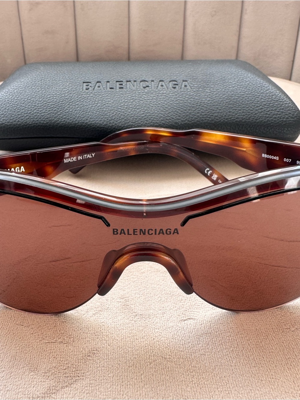 Balenciaga Brown Tortoiseshell Shield Sunglasses